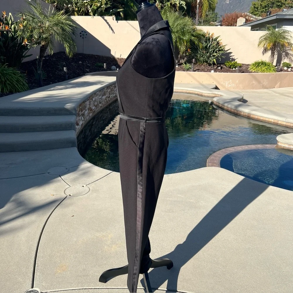 XOXO Black Tuxedo Jumpsuit Satin Lapel Sleeveless Evening Chic - Picture 10 of 17